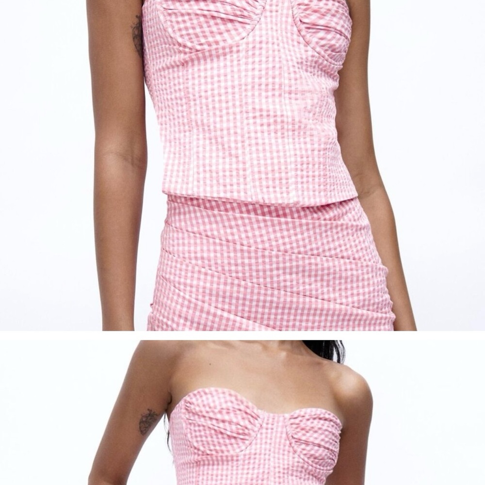 Zara Pink Gingham Bustier Top